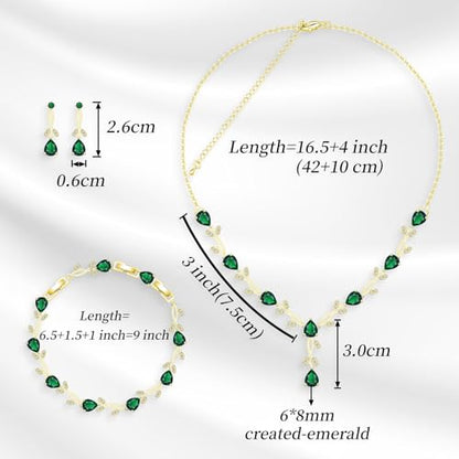 Jewelry Set for Women Bride Bridesmaid Wedding Party Prom Necklace Earrings Bracelet Set Gift for Mother Wife Friend - color: Gold-Green