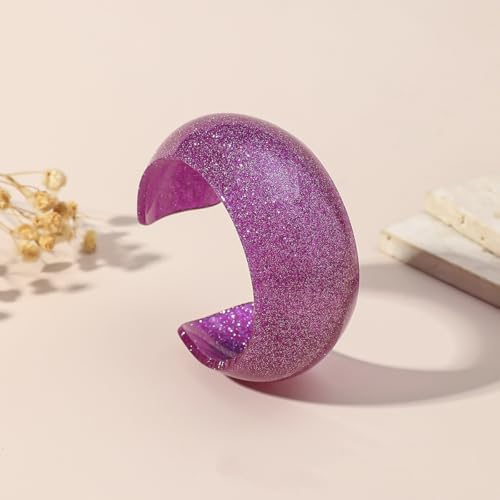 Colorful Transparent Opening Cuff Bangle Acrylic Geometric Bracelet for Women Irregular Pattern Bracelet Charm - color: Glittery-Purple