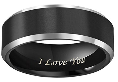CROWNAL 4mm 6mm 8mm Black Tungsten Couple Wedding Bands Rings Men Women Polished Beveled Edges Matte Brushed Finish Engraved I Love You Size 3.5 To 17 - color: 8mm Black Polished Edge