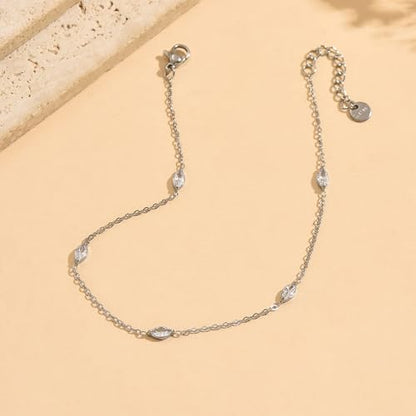 Gold Anklets for Women 18K Gold Plated CZ Ankle Bracelet Dainty Droplet Bar Tennis Ankle Trendy Summer Waterproof Beach Foot Chain Jewelry - color: 5 CZ-White Gold