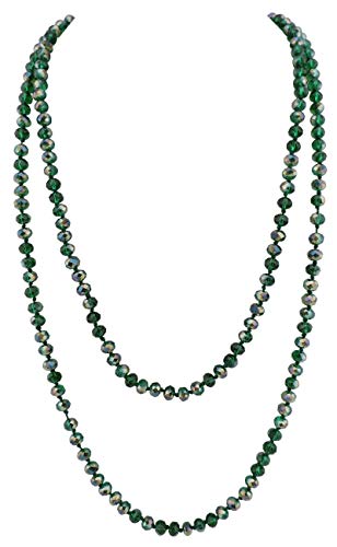 Firstmeet Fashion Beads Rope Knot Long Beaded Necklace Versatile 60" Strand Costume Jewelry for Women - color: Green AB