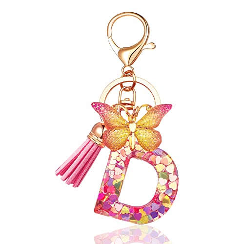 JINGUAZI Butterfly Initial Letter Keychain Bag Charms for Women | Cute pendant accessories for purses, handbags, backpacks, car keys, small gift for her young women, mothers, teachers - color: D-pink