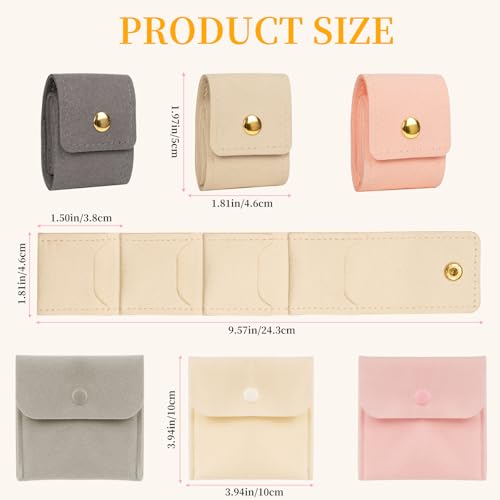 6 PCS (2 Sizes) Mini Travel Jewelry Bag with Buckle - Foldable Mini Jewelry Travel Case Small Portable Jewelry Organizer Pouch Ideal for Earrings Rings Necklaces (1.97" x 1.81" + 3.94" x 3.94")