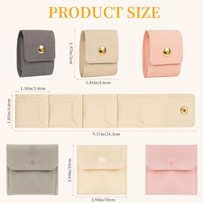 6 PCS (2 Sizes) Mini Travel Jewelry Bag with Buckle - Foldable Mini Jewelry Travel Case Small Portable Jewelry Organizer Pouch Ideal for Earrings Rings Necklaces (1.97" x 1.81" + 3.94" x 3.94")