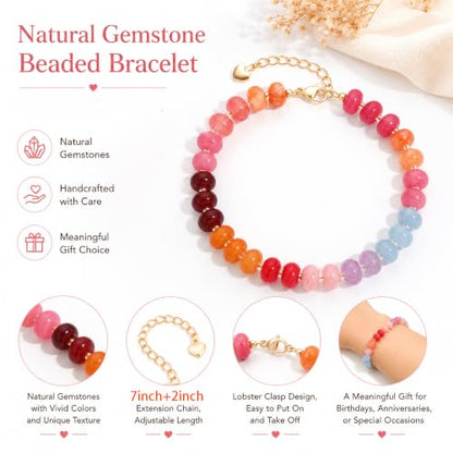 colorful Natural Stone Beaded Bracelets for Women, Boho Handmade Gemstone Bracelet, Stackable Summer Beach Jewelry - color: Colorful Bead 2
