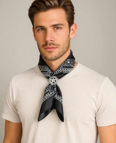 PEARLY JUN 4Pcs Western Bandana Scarf Ring Neckerchief Slide Buckle for Men Women Silk Scarves Cowboy Accessories - color: Silver B