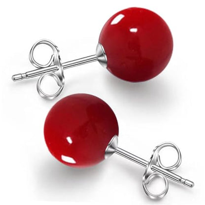 Pearl Stud Earrings Multicolor Shell Beads Pearl Hypoallergenic Stud Earrings Ocean Shell Pearl Jewelry - color: Red
