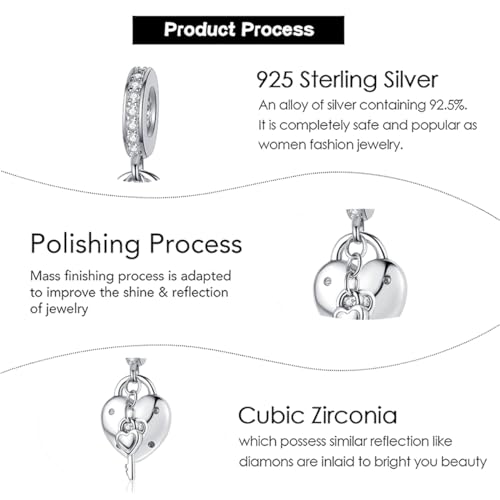 Charm for Bracelets and Necklaces, Heart Animals 925 Sterling Silver Bead Celestial Sun Moon Star Charms Jewelry Gift for Women Girls - color: Key Padlock Heart Dangle Charm