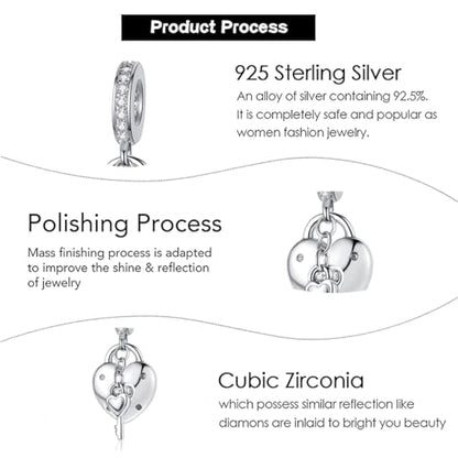 Charm for Bracelets and Necklaces, Heart Animals 925 Sterling Silver Bead Celestial Sun Moon Star Charms Jewelry Gift for Women Girls - color: Key Padlock Heart Dangle Charm