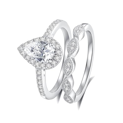 Moissanite Wedding Ring Set for Women D Color VVS1 Moissanite Engagement Rings 925 Sterling Silver Palladium and Rhodium Plated Promise Ring with Certificate - color: 1.45CTTW(1CT Center)