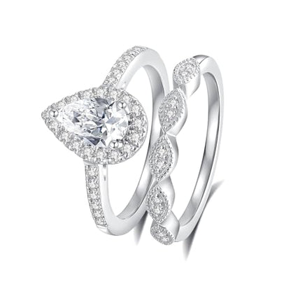 Moissanite Wedding Ring Set for Women D Color VVS1 Moissanite Engagement Rings 925 Sterling Silver Palladium and Rhodium Plated Promise Ring with Certificate - color: 1.45CTTW(1CT Center)