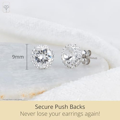 Sterling Silver Crystal Halo Stud Earrings - color: Blue