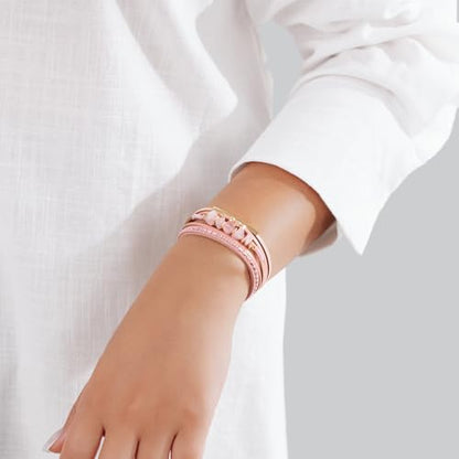 Boho Gemstone Beaded Leather Wrap Bracelets Stackable Chunky Cuff Bracelet Western Jewelry Cowboy Chic Country Concert Outfits for Women - color: Pink