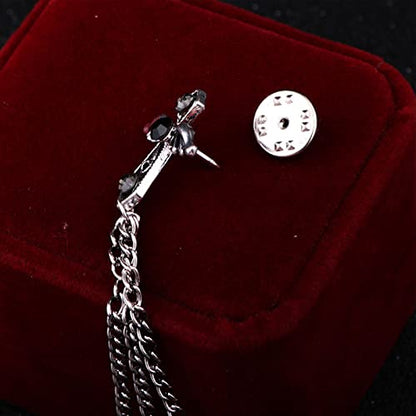 Collar Chain Pin for Men and Women - Hanging Tassel Brooch Lapel Pin for Business Suits - Bar Pin With Long Chain - Gifts - color: H: crown black