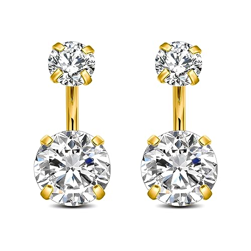 FECTAS 14g Belly Button Rings Surgical Steel CZ Petite Navel Ring for Women Body Piercing Jewelry Petite select Barbell Len 6mm 8mm 10mm 12mm 14mm Silver - style: gold-2pcs-6mm bar