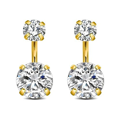 FECTAS 14g Belly Button Rings Surgical Steel CZ Petite Navel Ring for Women Body Piercing Jewelry Petite select Barbell Len 6mm 8mm 10mm 12mm 14mm Silver - style: gold-2pcs-6mm bar
