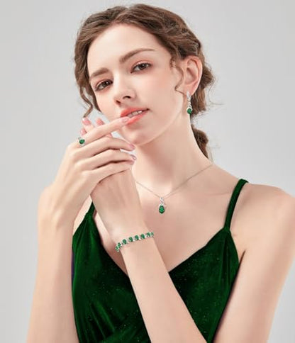 LMXXVJ Jewelry Set for Women,Teardrop Cubic Zirconia Necklace Earrings Adjustable Ring Bracelet Jewelry Set Formal Jewelry Gift - color: MHSD-White Gold-Green