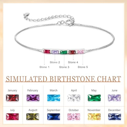Sterling Silver Personalized 1-6 Birthstone Bracelet for Women Mothers Day Bracelet for Mom Daughter Custom Dainty Jewelry for Christmas Birthday Gift Ideas - style: Silver-5 stones