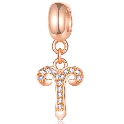 EMOSTAR Zodiac Sign Charms fits European Charm Bracelet – Rose Gold 925 Sterling Silver Necklace Pendant, 12 Horoscope Constellation Dangle CZ Birthstone Beads, Gifts for Women/Men/Birthday - color: Aries (3.21 – 4.19)