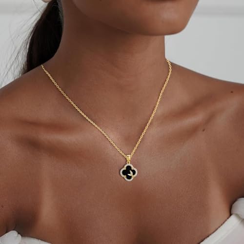 14K Gold Plated | 14K Platinum Plated Necklace for Women Necklace Earrings Set with Sparkling Zircon Inlay and Silver Post Earrings - color: clover suit gold