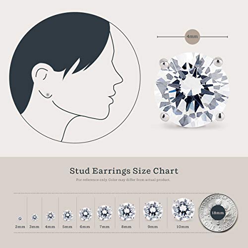 KEZEF Sterling Silver Stud Earrings for Women & Men - 4-Prong Setting Cubic Zirconia Earrings Studs - Premium CZ S925 Hypoallergenic - Available in 14K White and Yellow Gold, Rose Gold - 3mm to 9mm - color: 14K White Gold, size: 4mm - Small