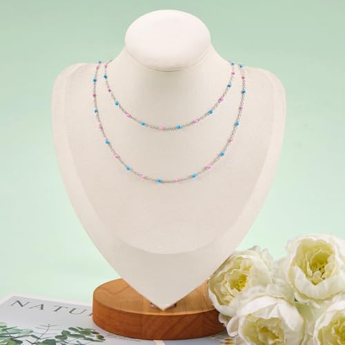 5M Pink and Blue Beaded Jewelry Chains for Crafts DIY with Clasps Supplies | Silver Cable Chain Spool on Bulk Stainless Steel Jewelry Making Chains for Handcraft Make - color: silver-blue pink