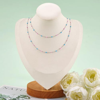 5M Pink and Blue Beaded Jewelry Chains for Crafts DIY with Clasps Supplies | Silver Cable Chain Spool on Bulk Stainless Steel Jewelry Making Chains for Handcraft Make - color: silver-blue pink