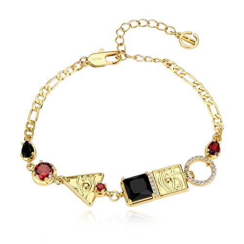 Cicy Bell Evil Eye Bracelets 18k Gold Plated Adjustable | Turquoise，Zirconia Link, Trendy Jewelry Gift for Women, 15.9" with 1.9'' Extender - color: B-Gold