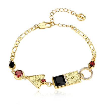Cicy Bell Evil Eye Bracelets 18k Gold Plated Adjustable | Turquoise，Zirconia Link, Trendy Jewelry Gift for Women, 15.9" with 1.9'' Extender - color: B-Gold