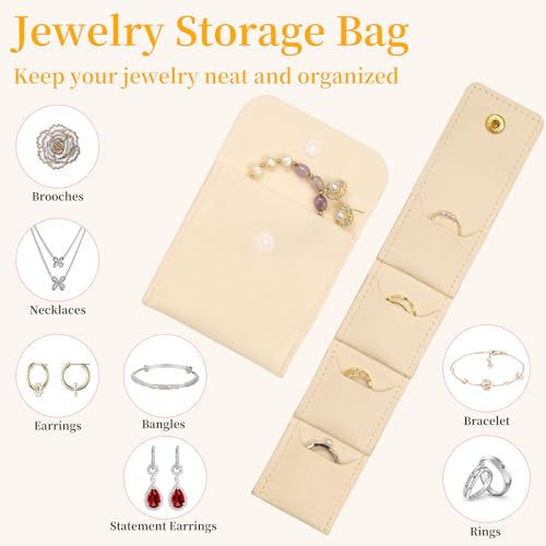 6 PCS (2 Sizes) Mini Travel Jewelry Bag with Buckle - Foldable Mini Jewelry Travel Case Small Portable Jewelry Organizer Pouch Ideal for Earrings Rings Necklaces (1.97" x 1.81" + 3.94" x 3.94")