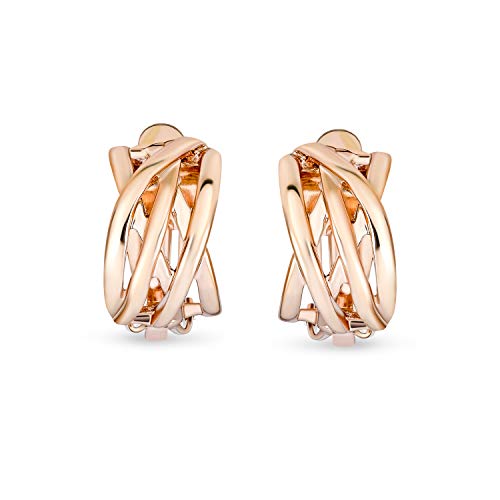 Bling Jewelry Casual Wide Criss Cross Clip On Earrings For Women Lightweight Non Pierced Ears Rhodium Plated Rose Yellow Gold Plated - color: Pink