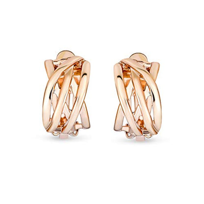 Bling Jewelry Casual Wide Criss Cross Clip On Earrings For Women Lightweight Non Pierced Ears Rhodium Plated Rose Yellow Gold Plated - color: Pink