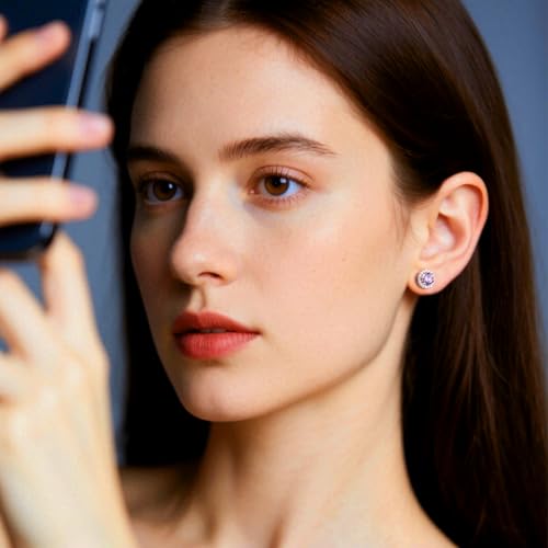 Bestyle 8mm Small Birthstone Earrings for Women with Hypoallergenic Sterling Silver Post,Sparkle Heart/Round Womens Studs Earrings, Great Birthday/Christmas/Anniversary Jewelry for Wife Mother - color: 06. June Alexandrite-Round