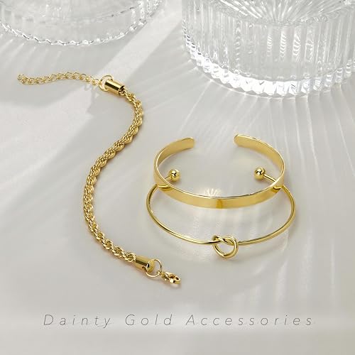 925 Sterling Silver Bracelets for Women Stack, Trendy Tennis Bangle Cuff Jewelry Set 14K Gold Plated, Adjustable Bracelet Set for Wrist Essentials, Women Fashion Watch Band Acecessories - style: Bracelet_3pcs(Gold Bangle Set)