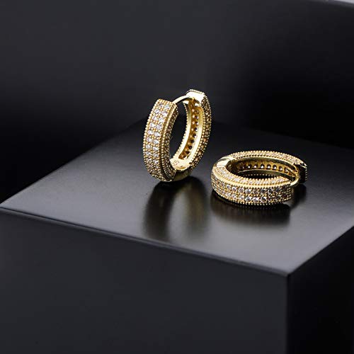 Iced Out Hoop Earrings Cubic Zirconia Huggie Cartilage Cuff Hypoallergenic 14K Gold Plated Luxury Fashion Round Circle Earrings For Men Women - color: 02 Gold