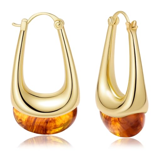 Acrylic Gold Hoop Earrings Chunky Statement Dangle Drop Huggie Earring Colorful Resin Jewelry for Women - color: Amber