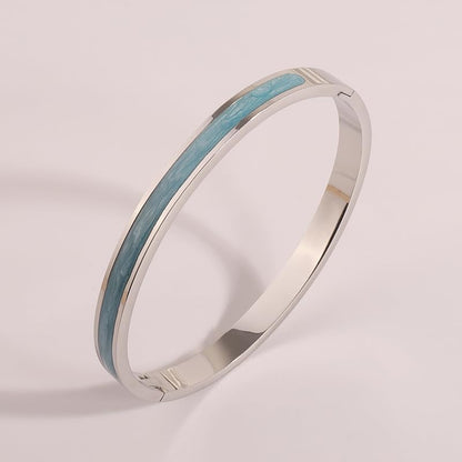 Sliver Plated Bracelets fow Women Stainless Steel Blue Oil-Drip Bangle Soft, Chip-Resistant Feminine Shine