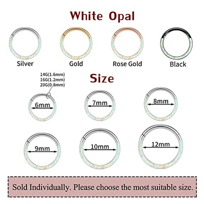 GAGABODY Septum Ring 16 Gauge Earrings Daith Jewelry Surgical Steel Hinged Nose Rings Nose Hoop Cartlidge Earring Hoop Helix Rook Piercing Jewelry - color: Style2:1pc Gold+White Opal Single Hoop