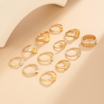 FUTIMELY Boho Retro Stackable Rings Sets for Women Knuckle Joint Finger Knuckle Nail Ring Sets Moon Stars Stack Preppy Statement Rings Cute Trendy Stuff Jewelry - style: G-12PC-Heart Rings