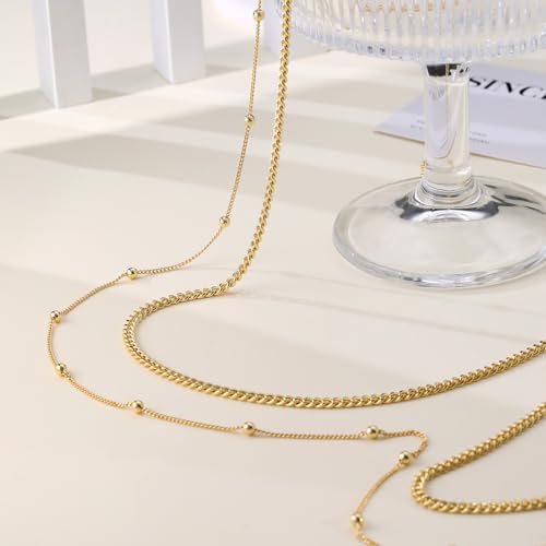 CAROVO Belly Waist Chain for Women 14K Gold Silver Plated Layered Body Chains Boho Cuban Figaro Pearl Heart Coin Satellite Bead Belly Chain Sexy Bikini Body Jewelry for Women Adjustable - style: A:Cuban Bead GD
