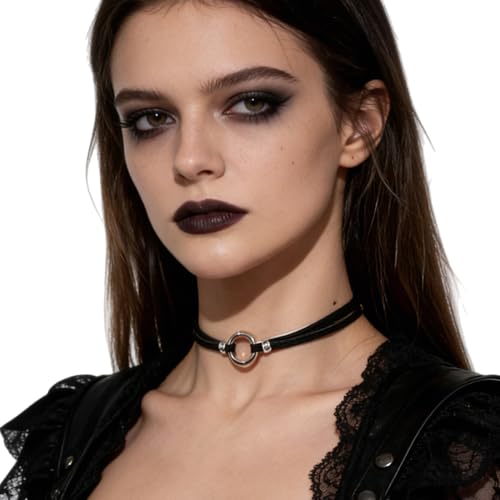Black Choker for Women, Adjustable Layered Velvet Leather Lace Collar necklace, Goth necklace Gifts - color: Circle