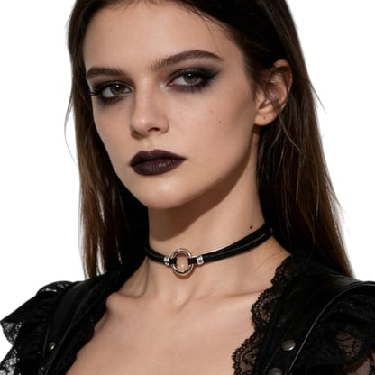 Black Choker for Women, Adjustable Layered Velvet Leather Lace Collar necklace, Goth necklace Gifts - color: Circle
