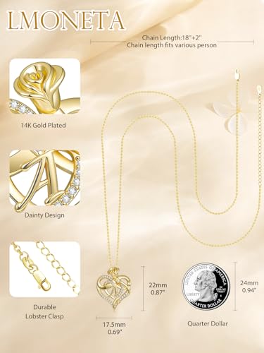 14k Gold Heart Initial Necklaces for Women, Dainty Letter Pendant Chain Necklace, Letter A to Z Initial Jewelry, Anniversary Birthday Gifts for Her Wife Mom Daughter - style: Letter A