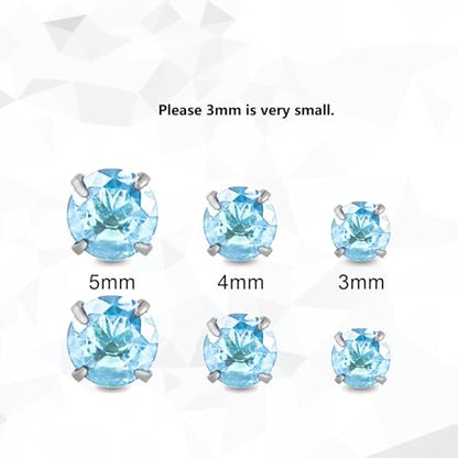 12 Pairs Surgical Stainless Steel Stud Earring Round Heart Star Square Cubic Zirconia Birthstone Stud Earrings Set for Women - color: Silver round 6mm-A
