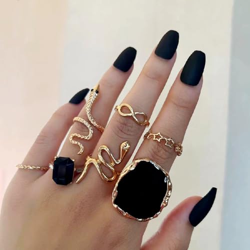 Black Rings for Women Chunky Statement Rings for Women Big Black Stone Ring Large Thick Cocktail Signet Ring Chunky Jewelry - style: 1 - G