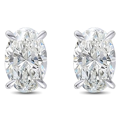 Ginger Lyne 5Ct Oval Cubic Zirconia Stud Earrings 10mm for Women | Sterling Silver Earrings 10mm Oval Cubic Zirconia Stone 14K Gold Plated and White Gold Plated Options, Push Back Stud Setting - color: Silver