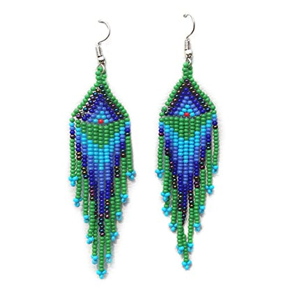 Weavish Layered Beaded Necklace – Boho Native Handmade Seed Bead Tassel Necklace, Bohemian Large Statement Beaded Necklace for Women - color: Green