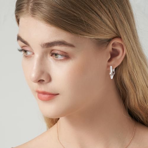 JSGEMSLEE 925 Sterling Silver Star Earrings Cute Small Hoop Earrings for Women Hypoallergenic Sleeper Earrings Cartilage Star Jewelry Gifts