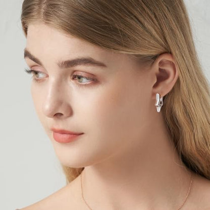 JSGEMSLEE 925 Sterling Silver Star Earrings Cute Small Hoop Earrings for Women Hypoallergenic Sleeper Earrings Cartilage Star Jewelry Gifts