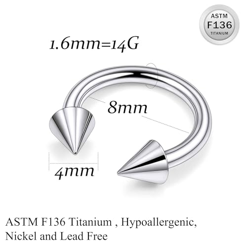 20G 18G 16G 14G 12G Horseshoe Nose Ring Titanium Septum Rings Piercing Jewelry Cartilage Conch Helix Rook Lip Tragus Earring Hoop Eyebrow Retainer For Women Men 6mm 8mm 10mm 12mm 14mm 16mm 19mm - size: Spike: 14G - 8MM
